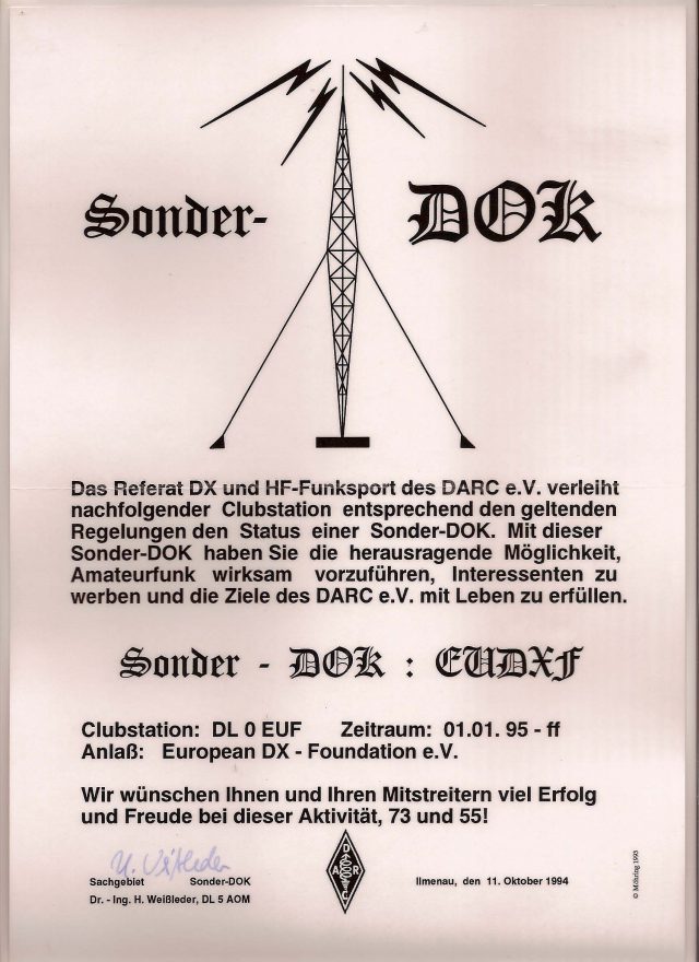 DL0EUF is the EUDXF clubstation with special DOK "EUDXF" QSL manager is DJ8NK 